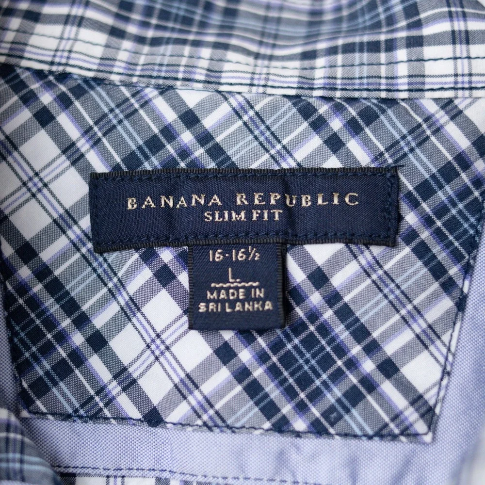 Banana Republic Slim Fit 100% Cotton Plaid Shirt Mens Large Blue Button Western